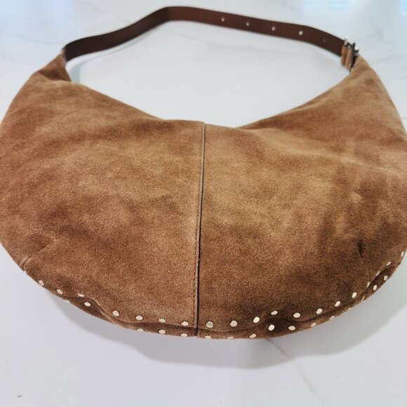 Madewell Essential Curve Shoulder Bag Aged Camel Suede Leather Green NWOT - Picture 7 of 15